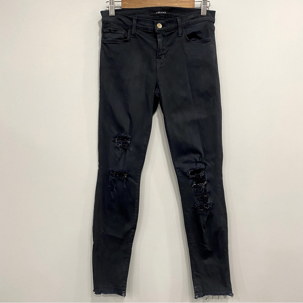 J BRAND 26 Demented Sun Faded Black Wash Skinny Leg Distressed Jeans Biker Moto